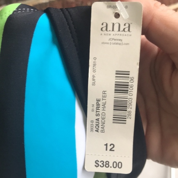 A.N.A. Aqua stripe Bikini top, Sz 12 NWT - Picture 6 of 6